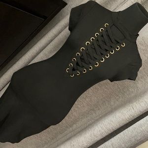 Black tie up fitted dress Size M
